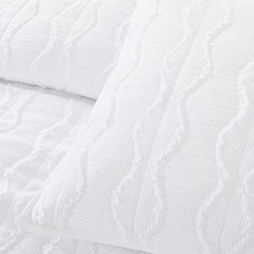 Texture Diamond Stripe Coverlet & Standard Sham, White, Full/Queen - Image 1