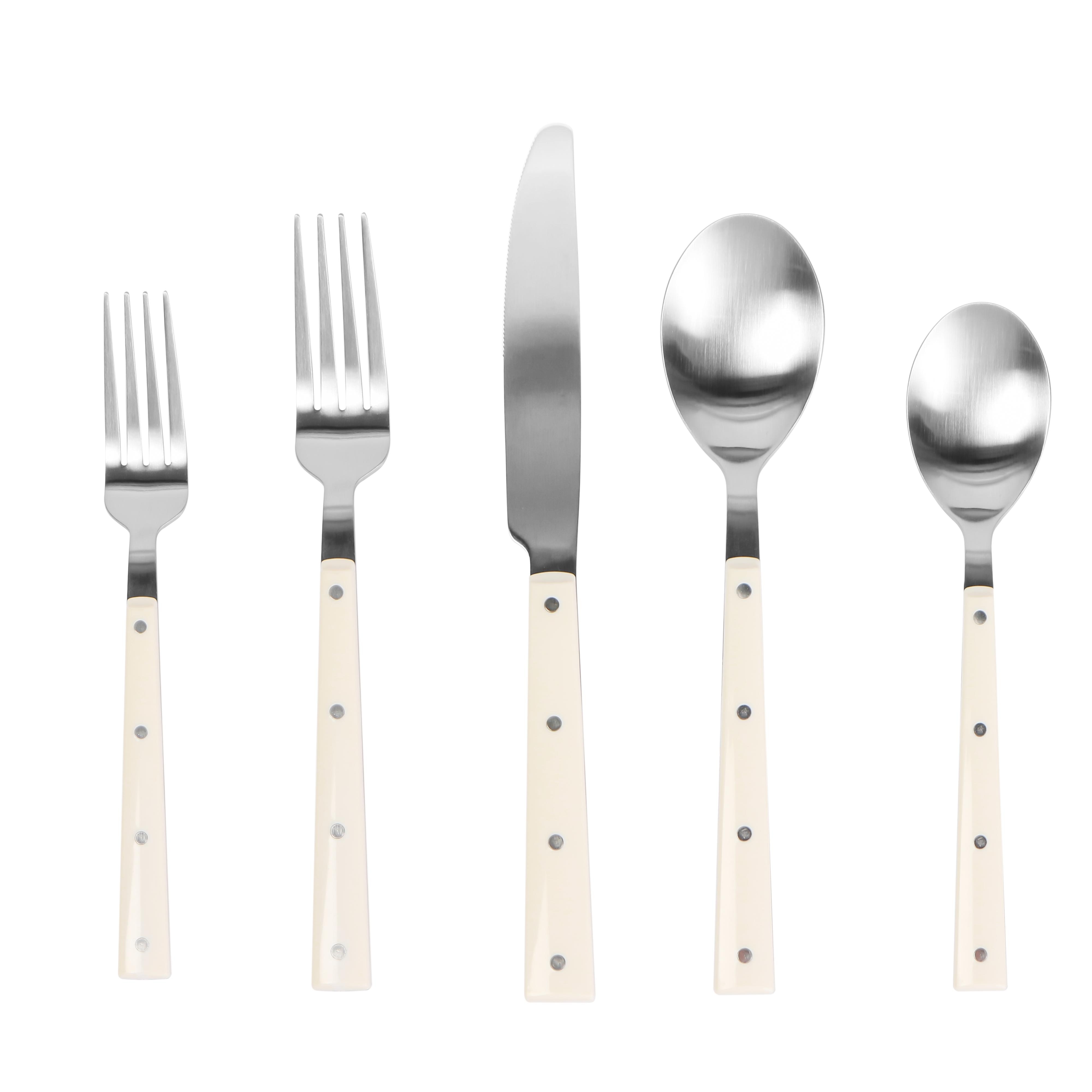 Soline Cream and Stainless Steel Flatware - Set of 5 Pieces - Service for 1 - Image 0