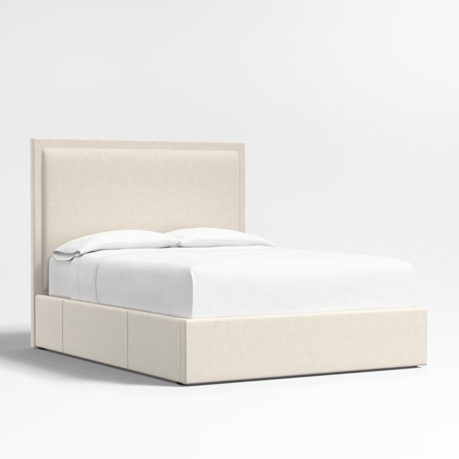 Meraux 56" Ivory Upholstered Queen Headboard with Storage Bed Base - Image 0