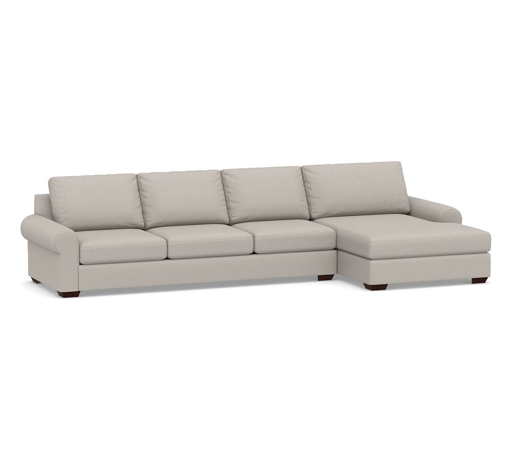Big Sur Roll Arm Upholstered Left Arm Grand Sofa with Double Chaise Sectional, Down Blend Wrapped Cushions, Chunky Basketweave Stone - Image 0