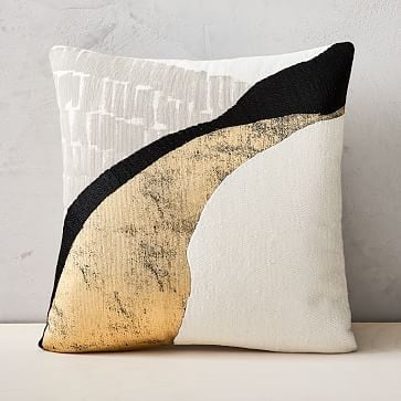 Embroidered Abstract Path Pillow Cover, 18"x18", White - Image 0