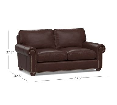 Webster Roll Arm Leather Sofa 86" with Bronze Nailheads, Down Blend Wrapped Cushions, Vintage Charcoal - Image 3