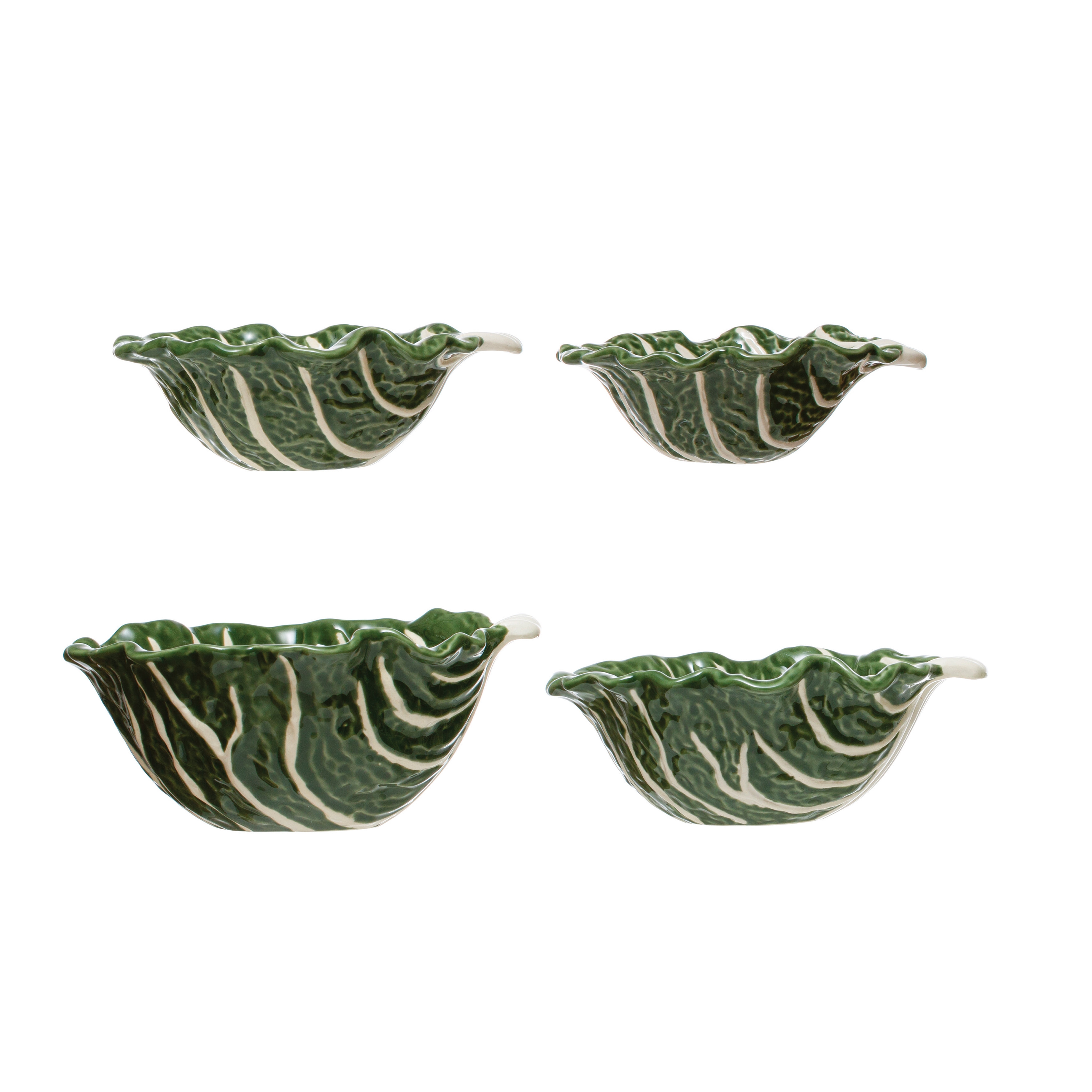Hand-painted Cabbage Shaped Stoneware Bowls, Set of 4 - Image 0