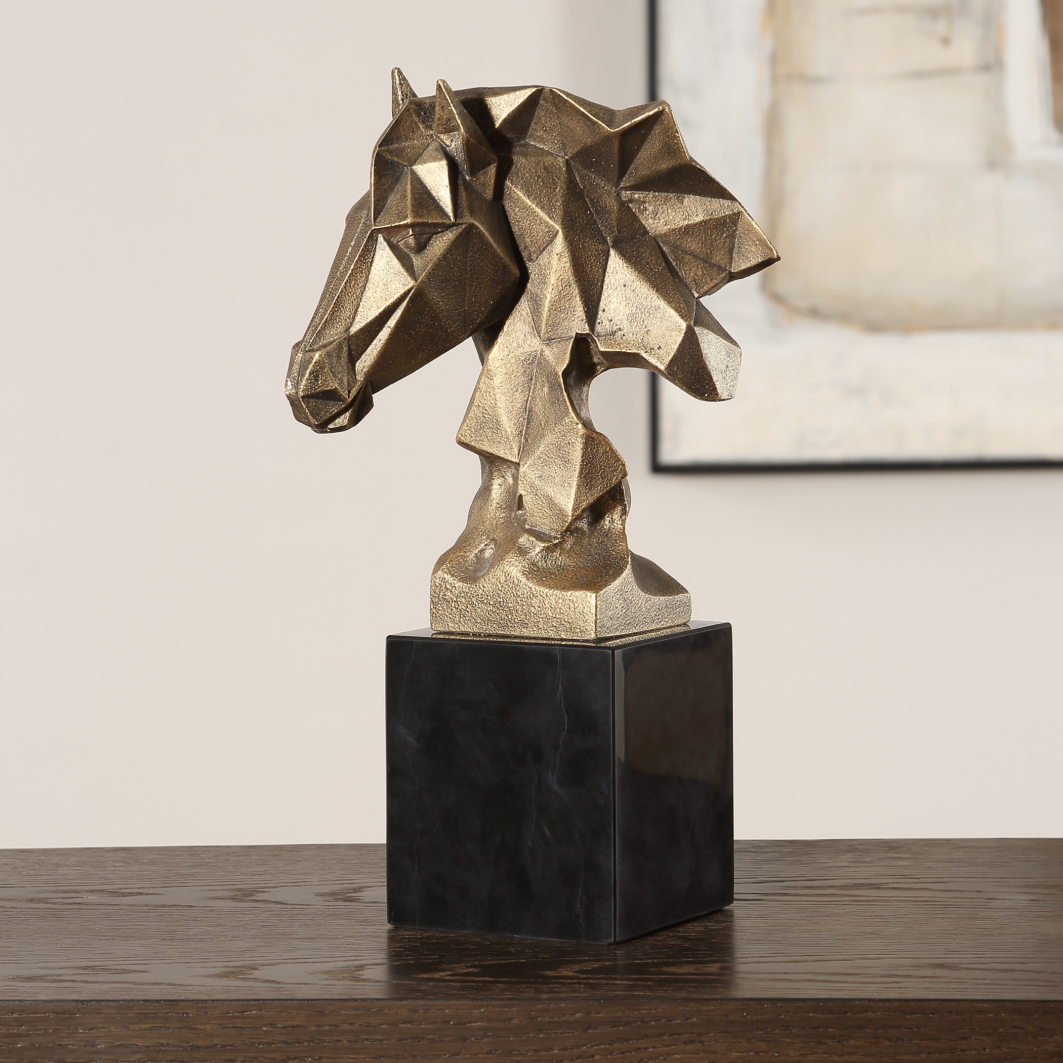 Chiseled Horse Bust Sculpture - Image 0
