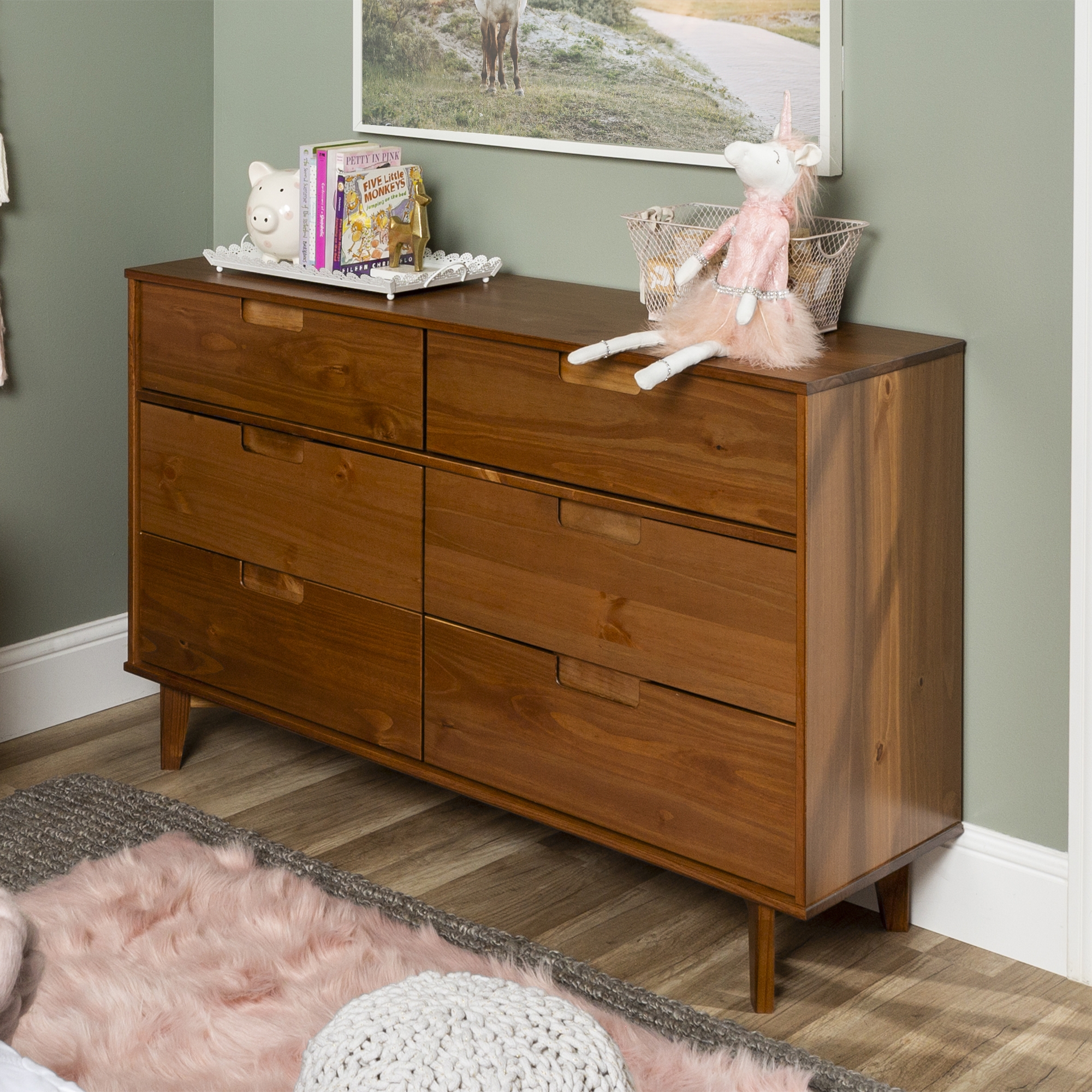 Sloane 6 Drawer Groove Handle Wood Dresser - Caramel - Image 4