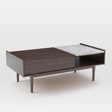 Mid-Century Pop Up Coffee Table, 48"x24", Dark Mineral + Marble - Image 0