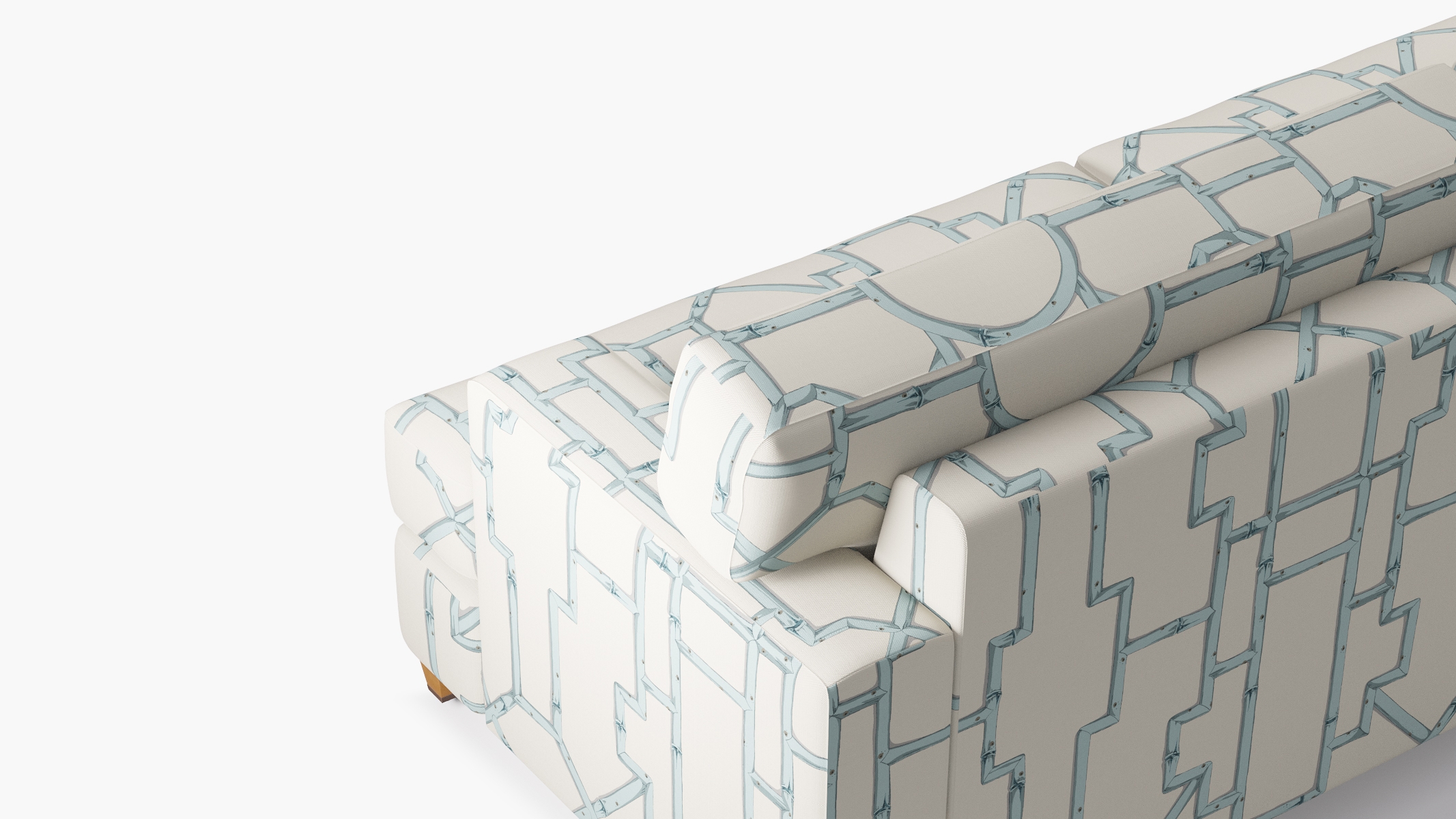 Classic Sofa, Blue Baldwin Bamboo, Natural with Antique Brass Caster - Image 4