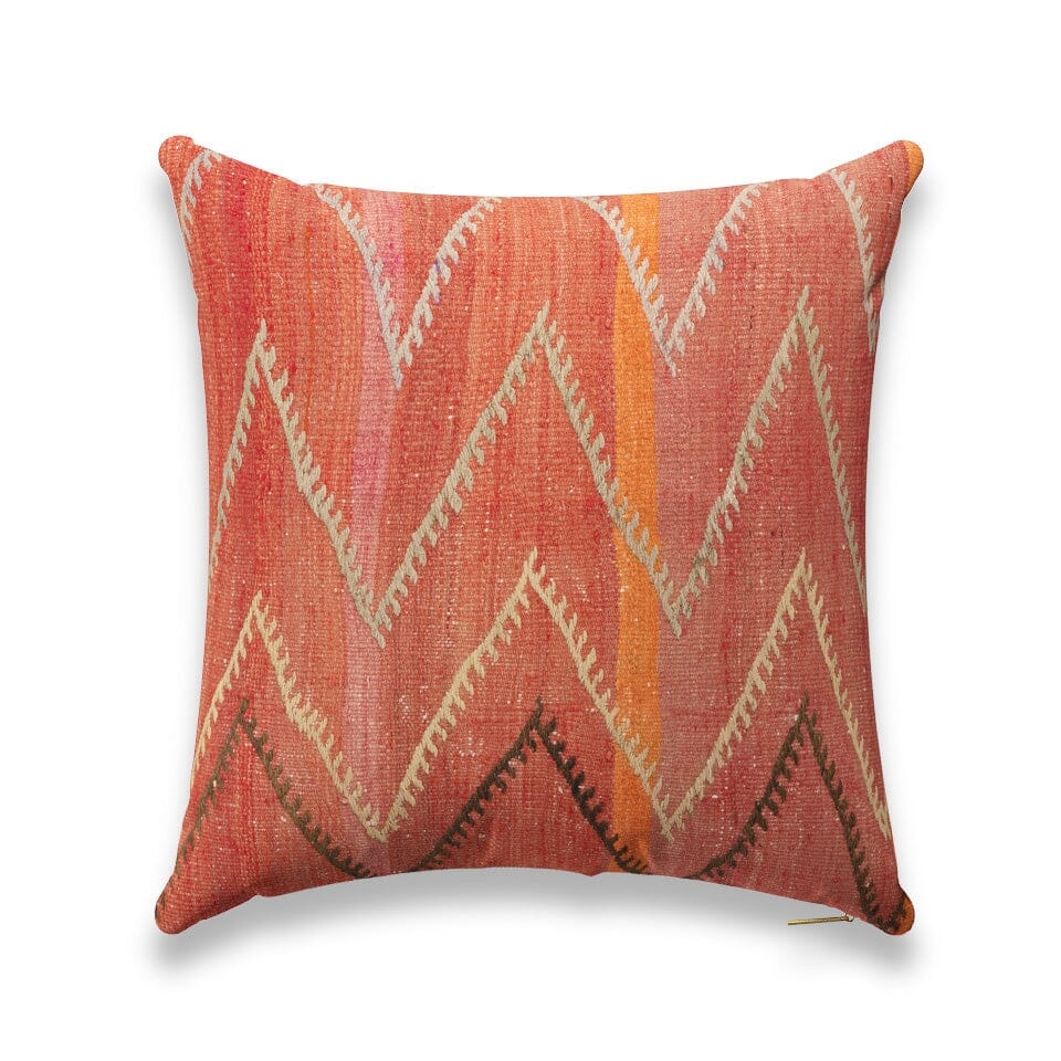 Rouge Chevron Kilim Pillow by St. Frank | Orange | 26" W x 26" H | Linen - Image 0