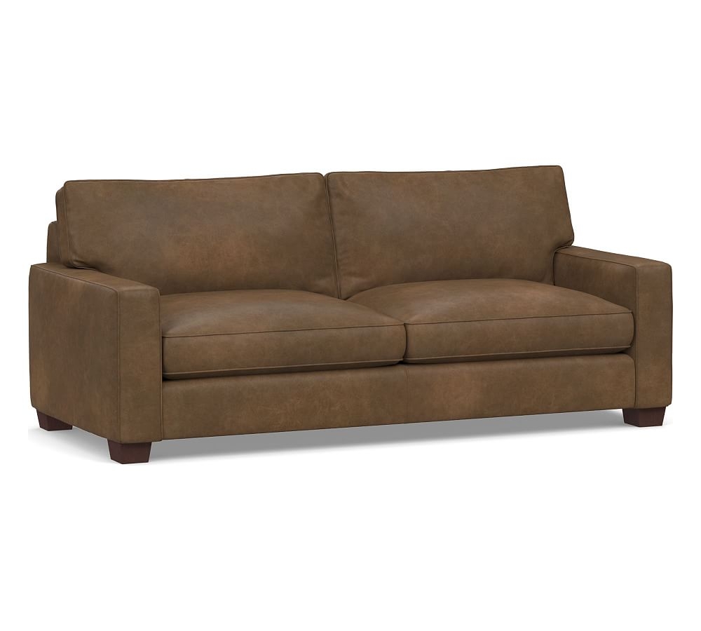 PB Comfort Square Arm Leather Grand Sofa 88", Polyester Wrapped Cushions, Churchfield Chocolate - Image 0