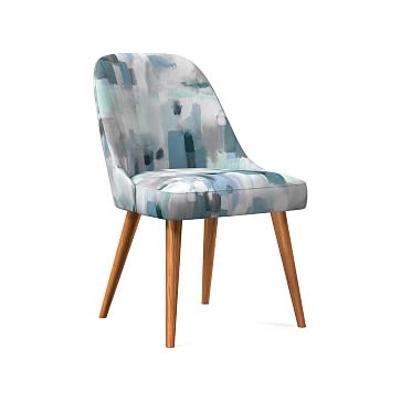 Mid-Century Upholstered Dining Chair, Gray Multi, Painter's Palette, Pecan - Image 0