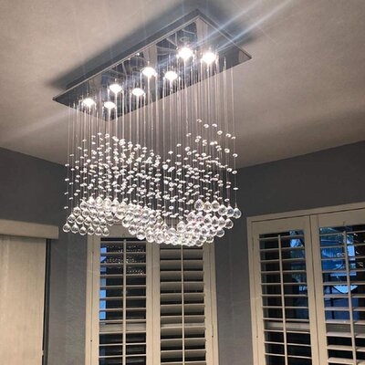 Modern Rectangular Crystal Chandelier Lighting Wave Raindrop Pendent Flush Mount Ceiling Light Fixture For Dining Room - Image 0
