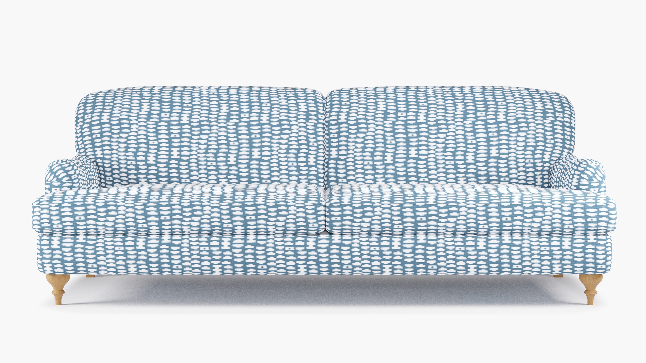 English Roll Arm Sofa, Dusty Blue Odalisque, Natural Turned Wood Leg - Image 0