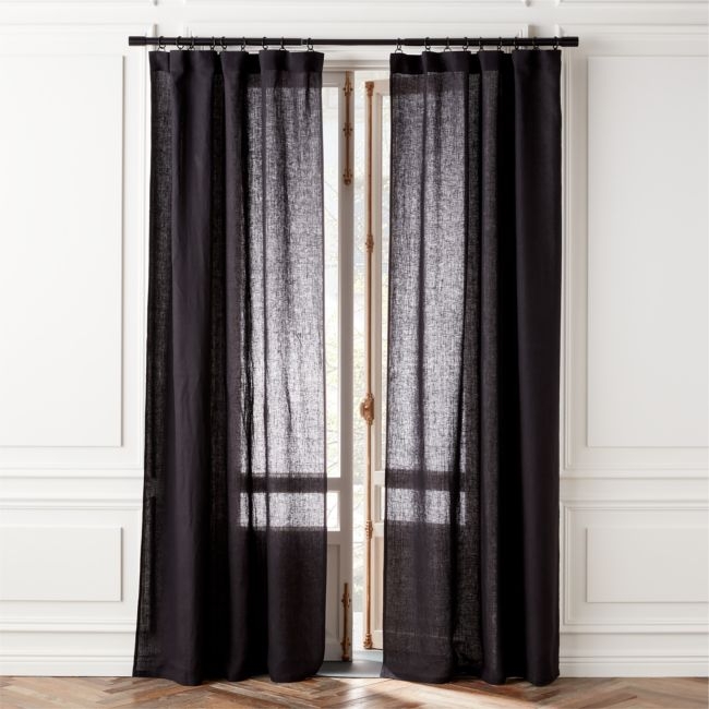 EUROPEAN FLAX™-Certified Linen Black Window Curtain Panel 48''x120" - Image 0