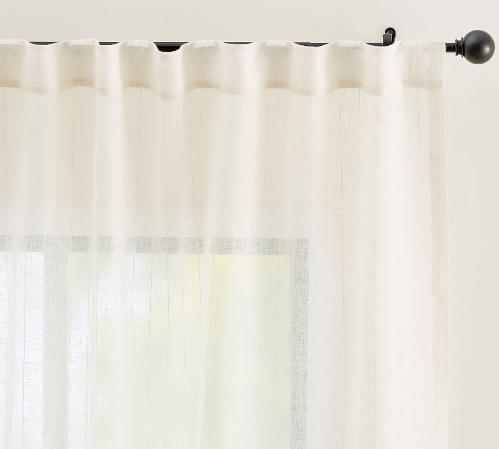 OPEN BOX Emery Pinstripe Sheer Curtain, 50 x 108", Ivory - Image 0