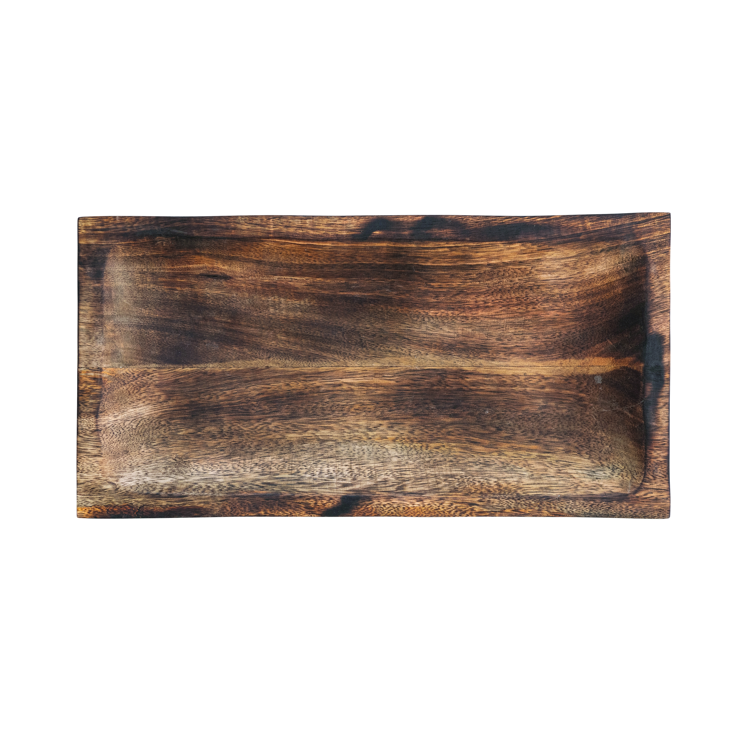 15 Inches Hand-Carved Mango Wood Tray, Burnt Finish - Image 0