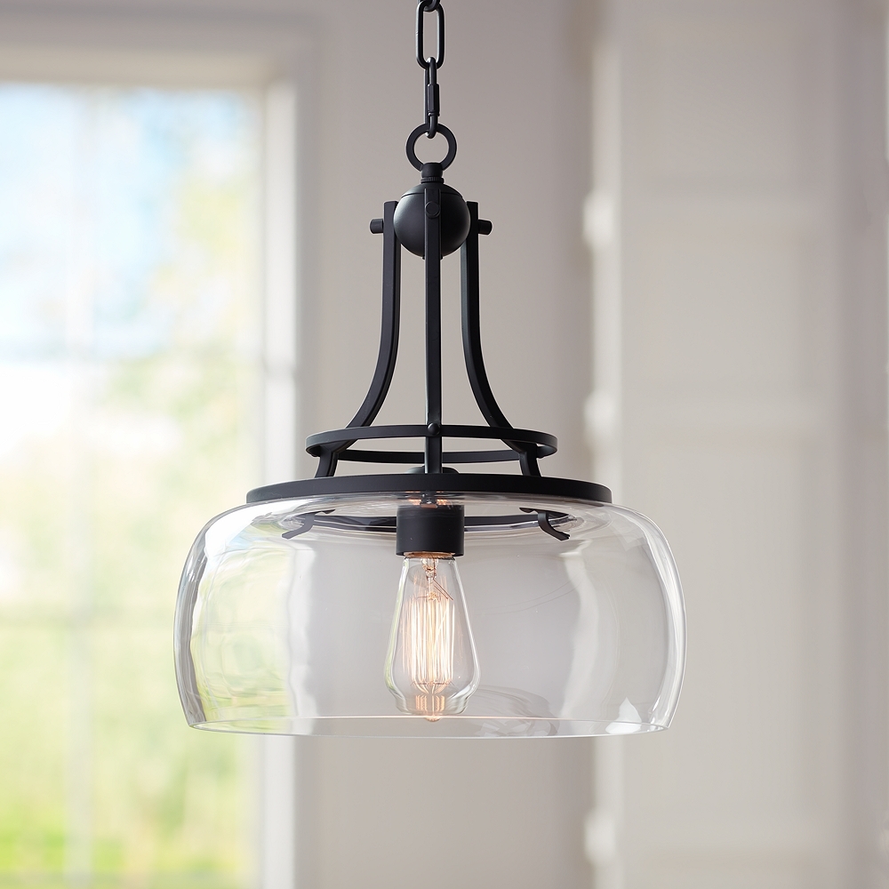 Franklin Iron Charleston 13 1/2" Black and Clear Glass Pendant Light - Image 0