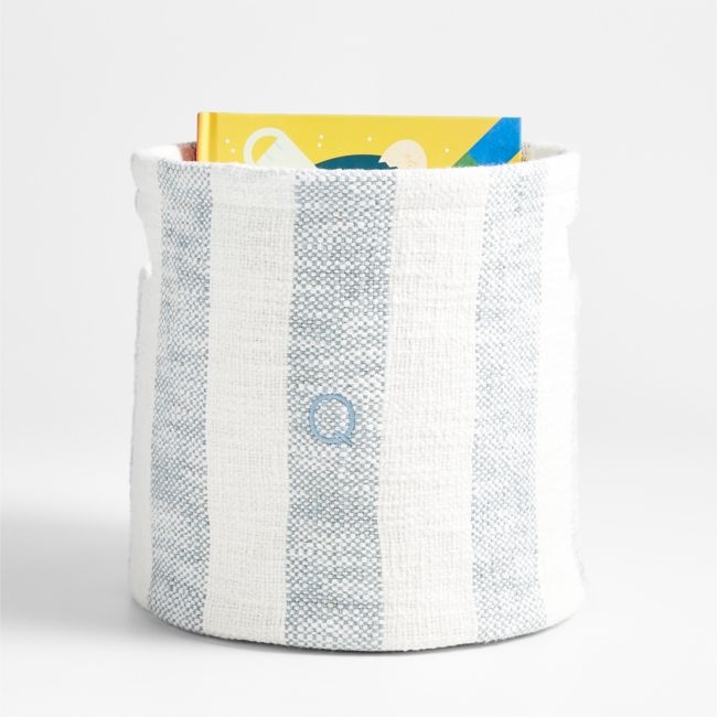 Cove Mist Blue Organic Cotton Striped Shelf Storage Bin - Image 0