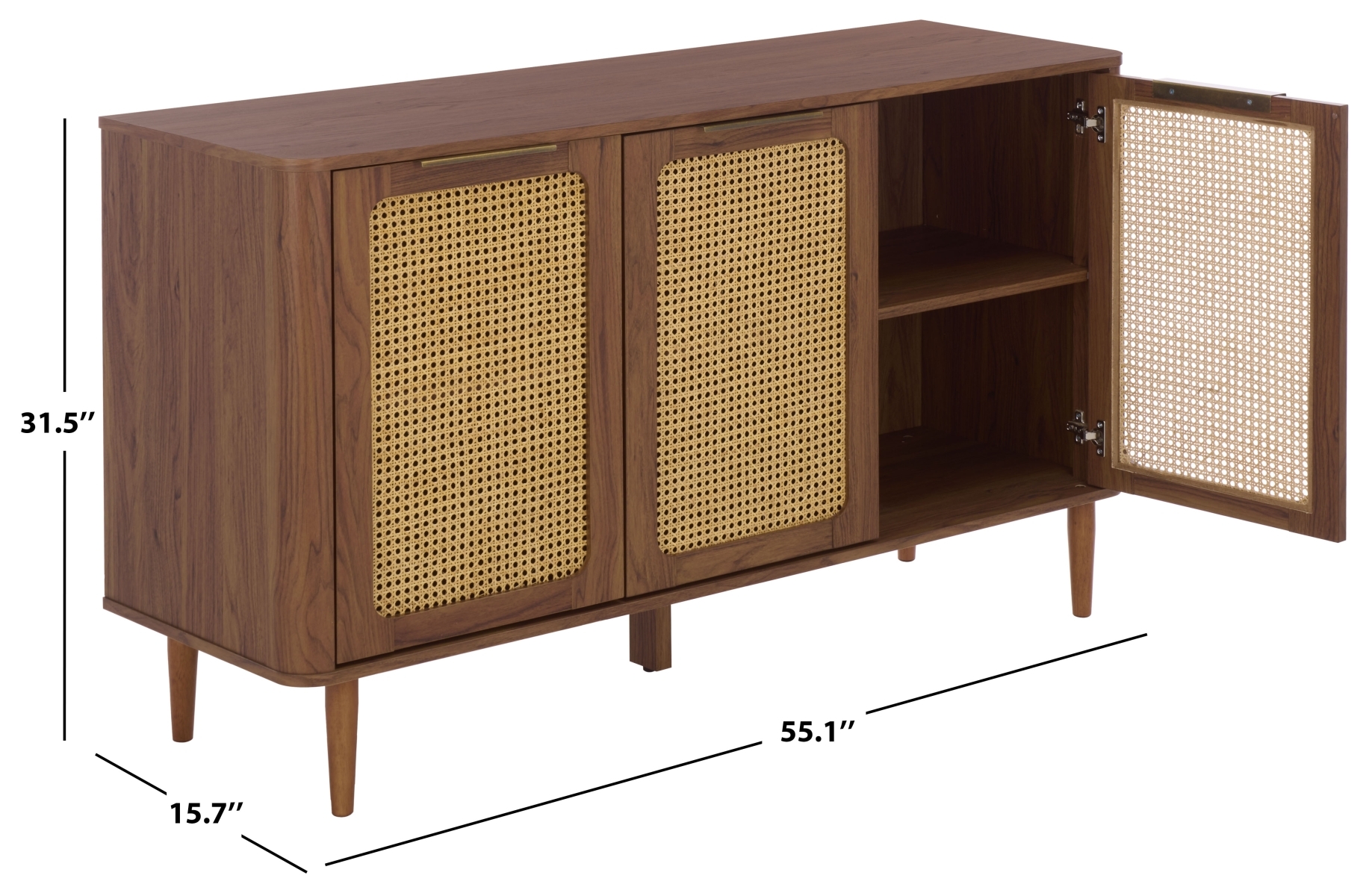 Brey 3 Drawer Sideboard/Media Stand - Walnut / Brass - Image 9