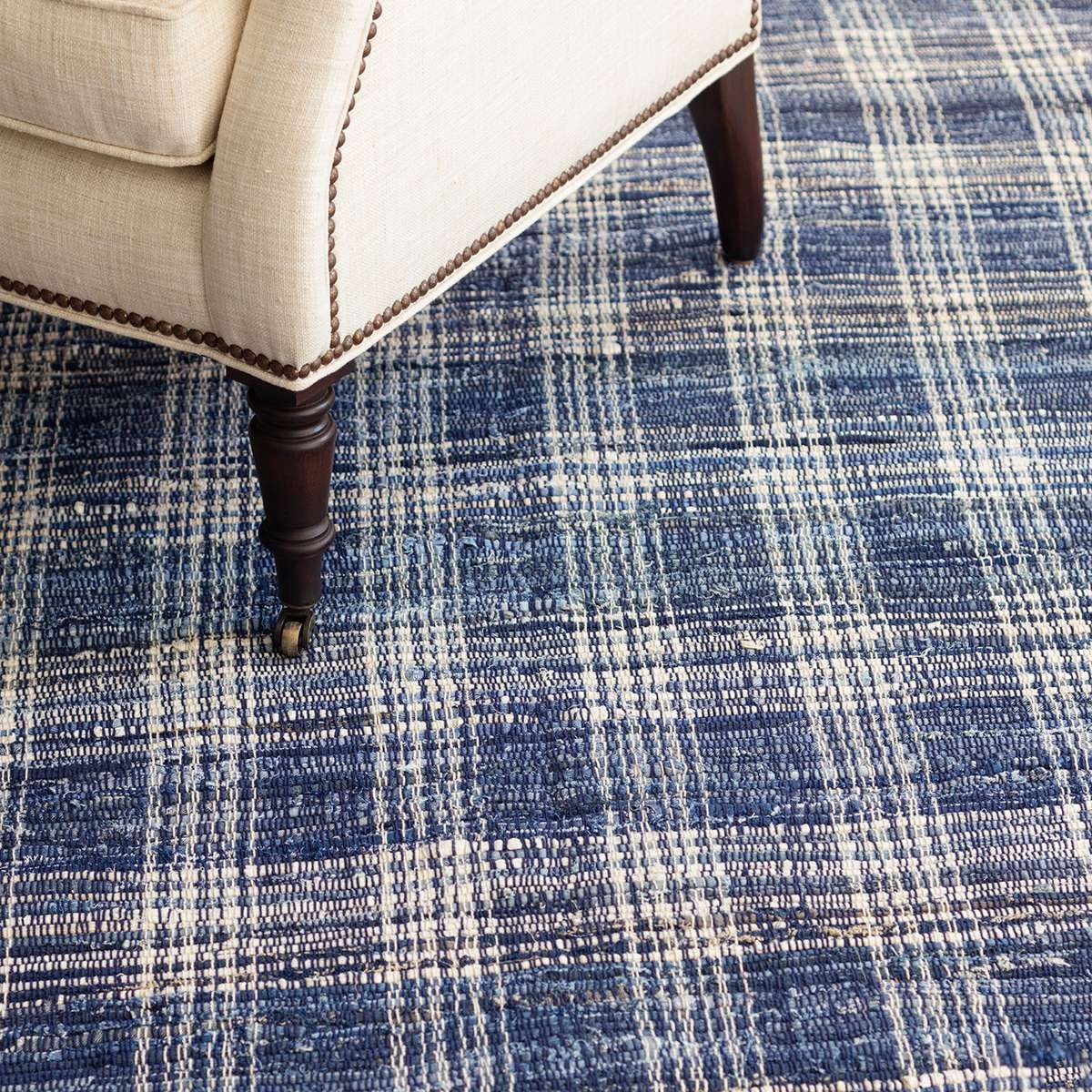 Denim Plaid Handwoven Cotton Rug - Image 1