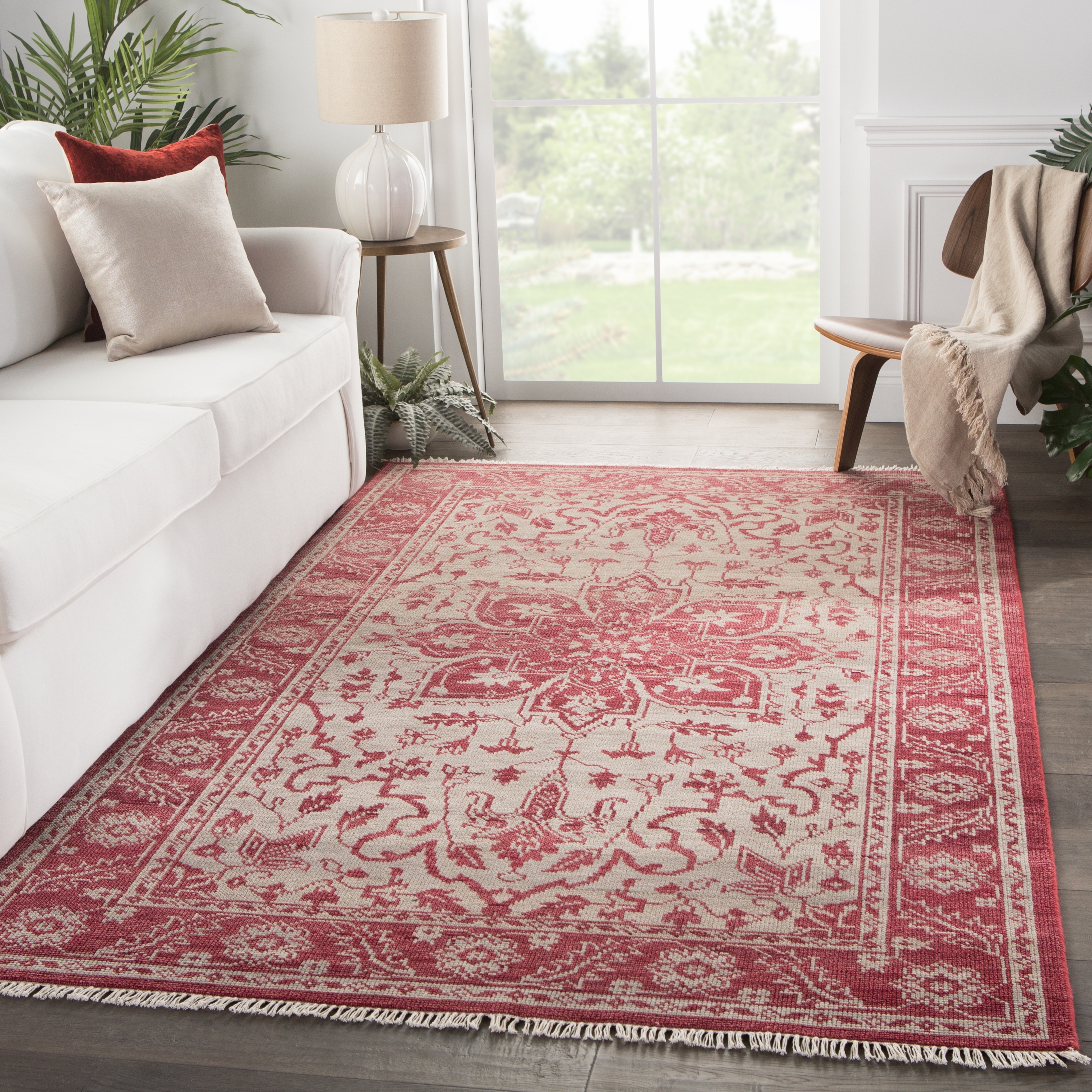 Abington Hand-Knotted Medallion Red/ Beige Area Rug (9'X12') - Image 4