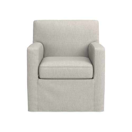 Brighton Slipcovered Stationary Chair, Standard Cushion, Perennials Performance Melange Weave, Oyster - Image 0