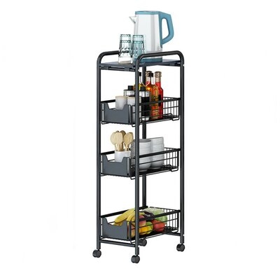 Slim Utility 4 Tiers Storage Rack Shelf Kitchen Cart Trolley With Lockable Wheels - Image 0