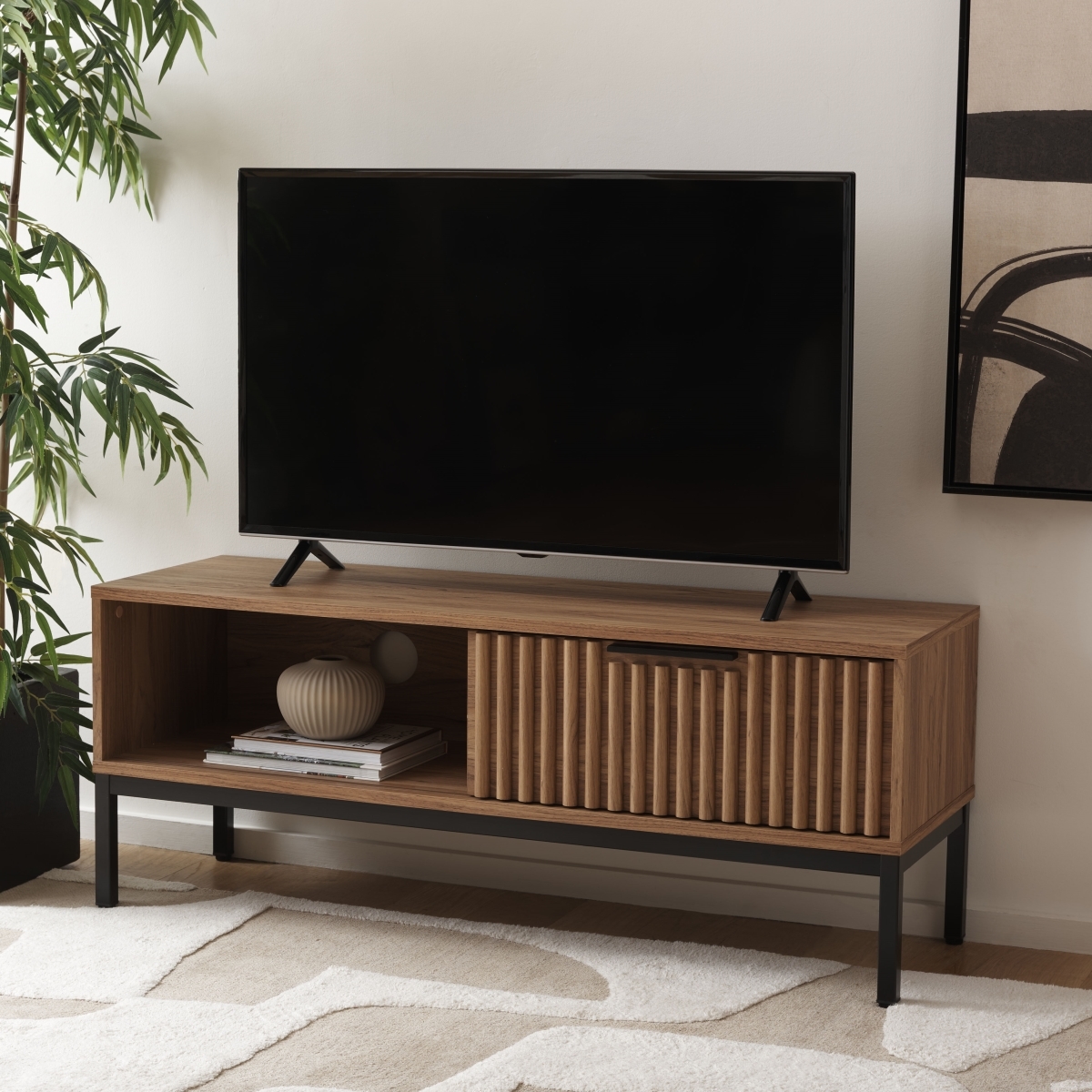 Lylia 1 Door Media Stand - Oak / Black - Safavieh - Image 1
