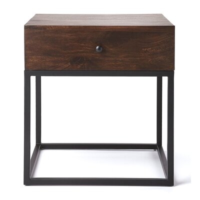 Piechota Modern Wood And Iron Decorative End Table With Storage Drawer - Dark Brown - Image 0