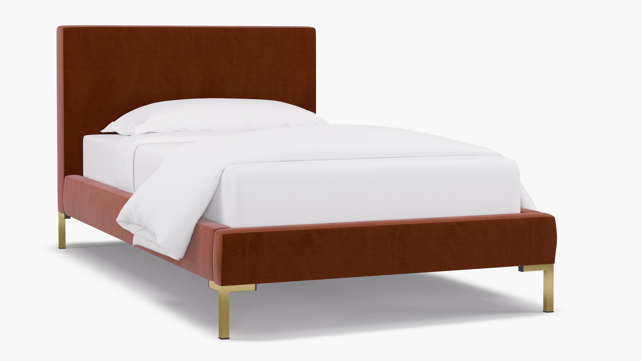 Modern Platform Bed, Rust Classic Velvet, Brass, Twin - Image 1