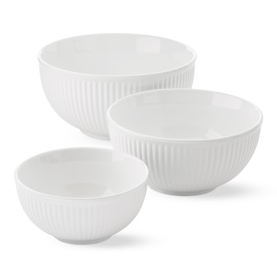 Red Ribbed Ceramic Mixing Bowls, Set of 3 - Image 1