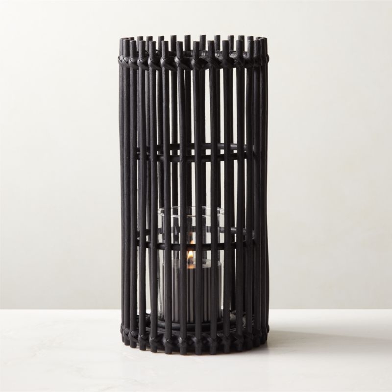 Wes Rattan Black Hurricane Candle Holder - Image 1