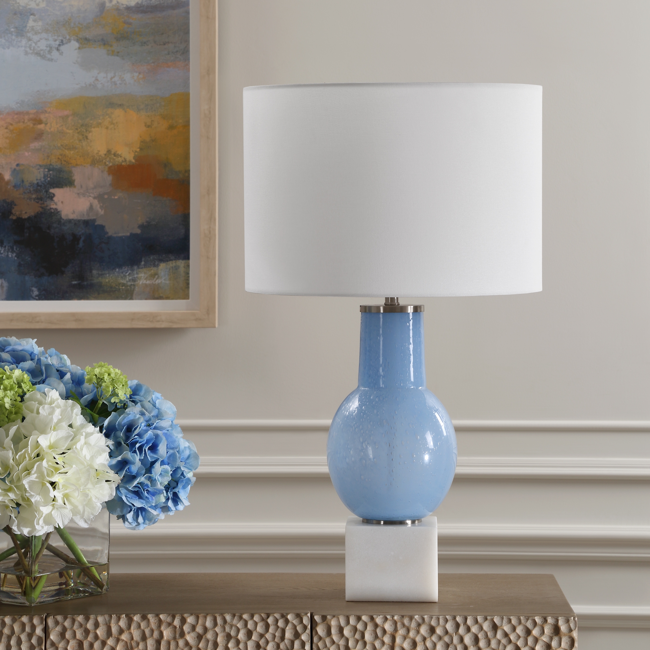 Clear Sky Blue Glass Table Lamp - Image 2