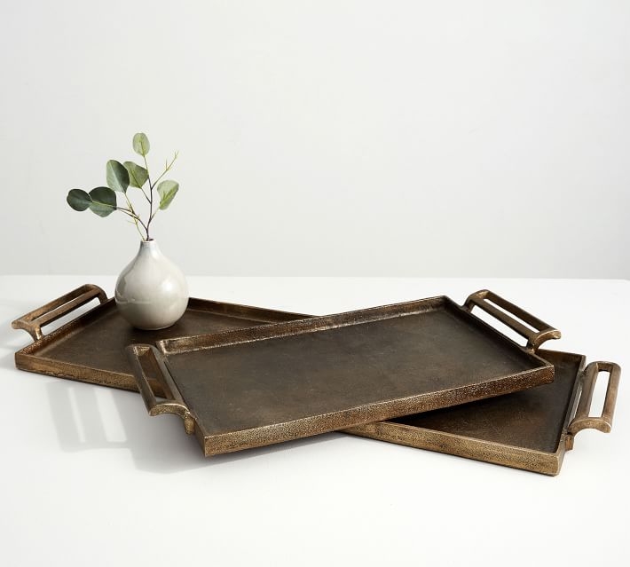 Metal Decorative Tray, Rectangle, Large, Gold - Image 1