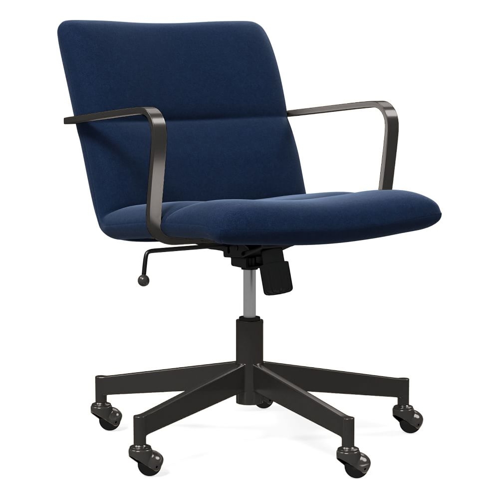 Cooper Mid-Century Office Chair, Dark Bronze, Performance Velvet, Ink Blue - Image 0