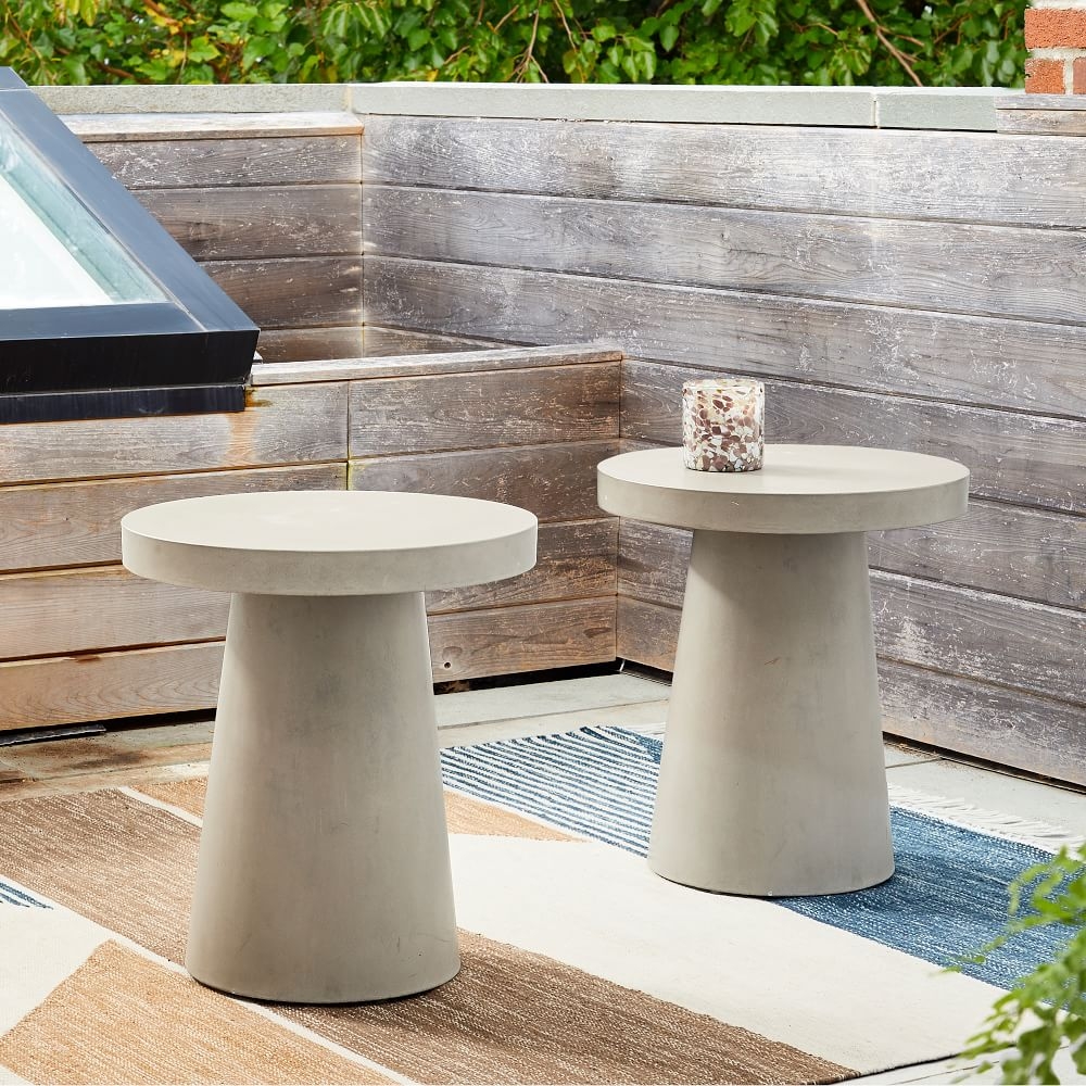Concrete Pedestal Outdoor 18in Side Table, White - Image 1