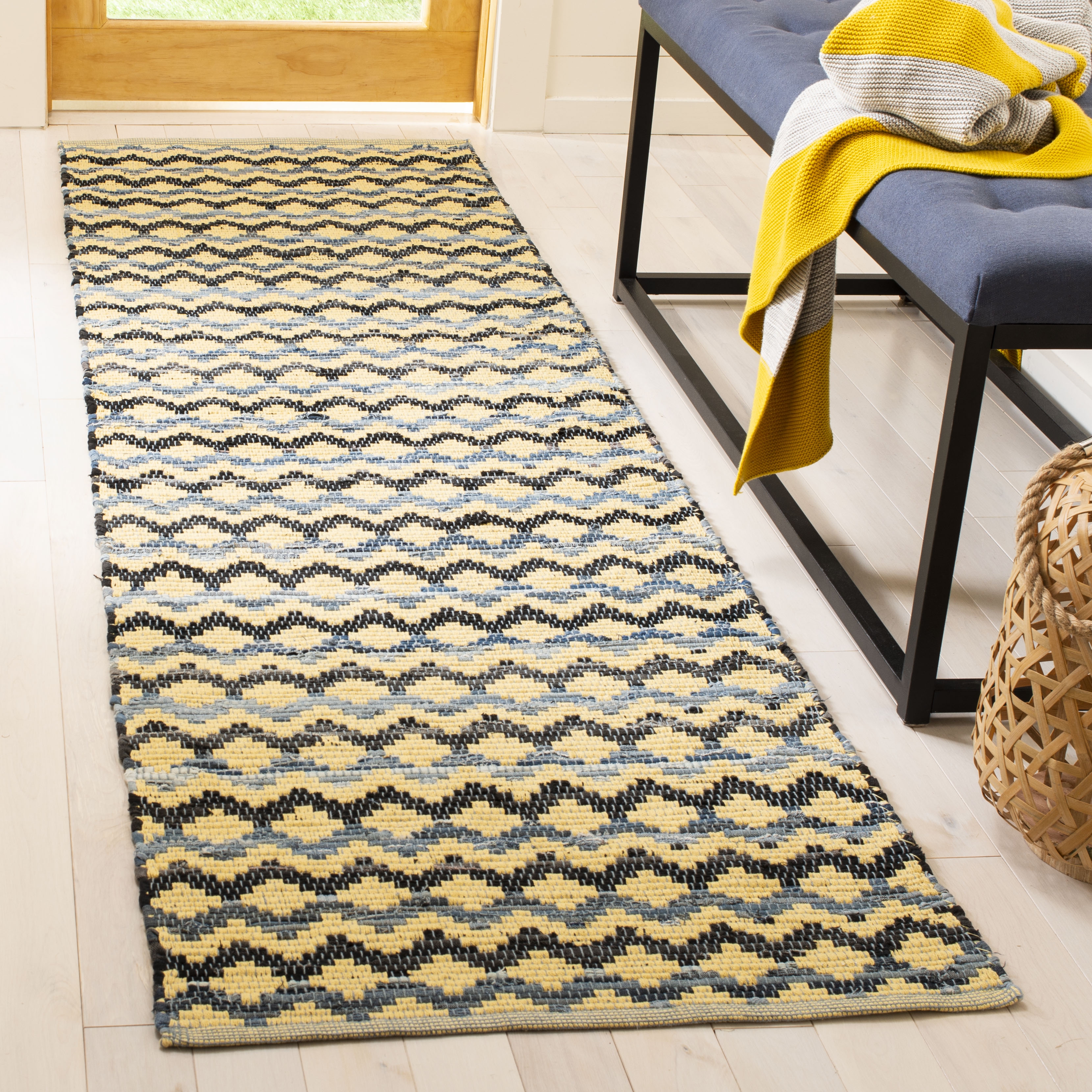 Arlo Home Hand Woven Area Rug, MTK120D, Gold/Blue/Black,  2' 3" X 6' - Image 1