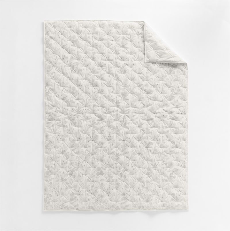 Floral Organic Cotton Line Art Pampas Ivory and Storm Grey Twin XL Comforter - Image 2