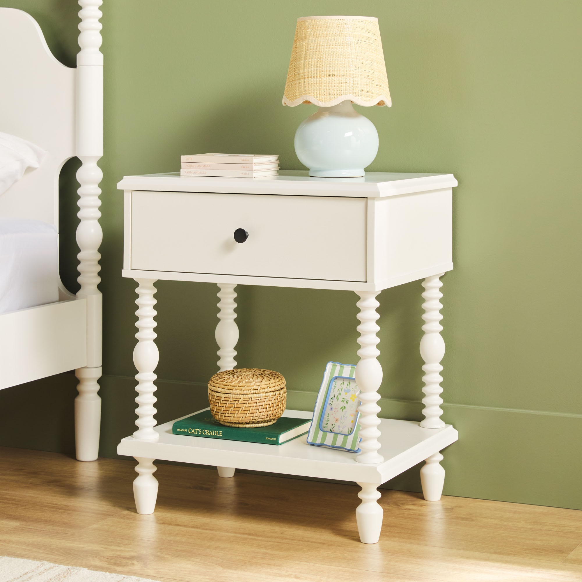 Vivienne Contour & Co. EZ Assembly ™ Premium Solid Wood Spindle 1-Drawer Nightstand - White - Image 4