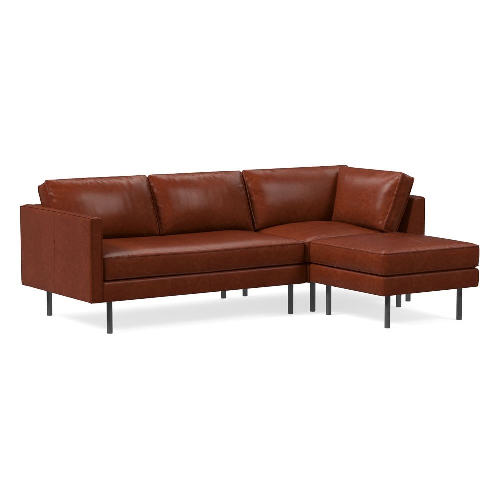 Axel 95" Right 3-Piece Ottoman Sectional, Saddle Leather, Oxblood, Metal - Image 0