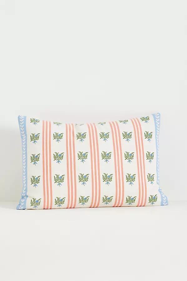 Tess Cotton Screen Printed Floral Striped Pillow - Image 0