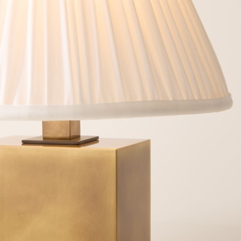 Carmichael Small Aged Brass Table Lamp with Pleated White Shade - Image 4