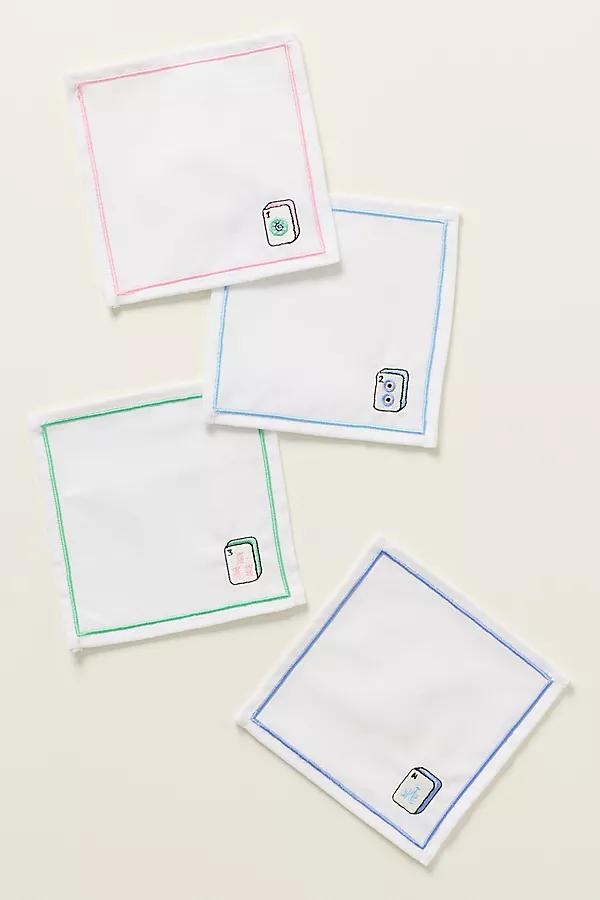 Linen Blend Mahjong Cocktail Napkins, Set of 4 - Image 0