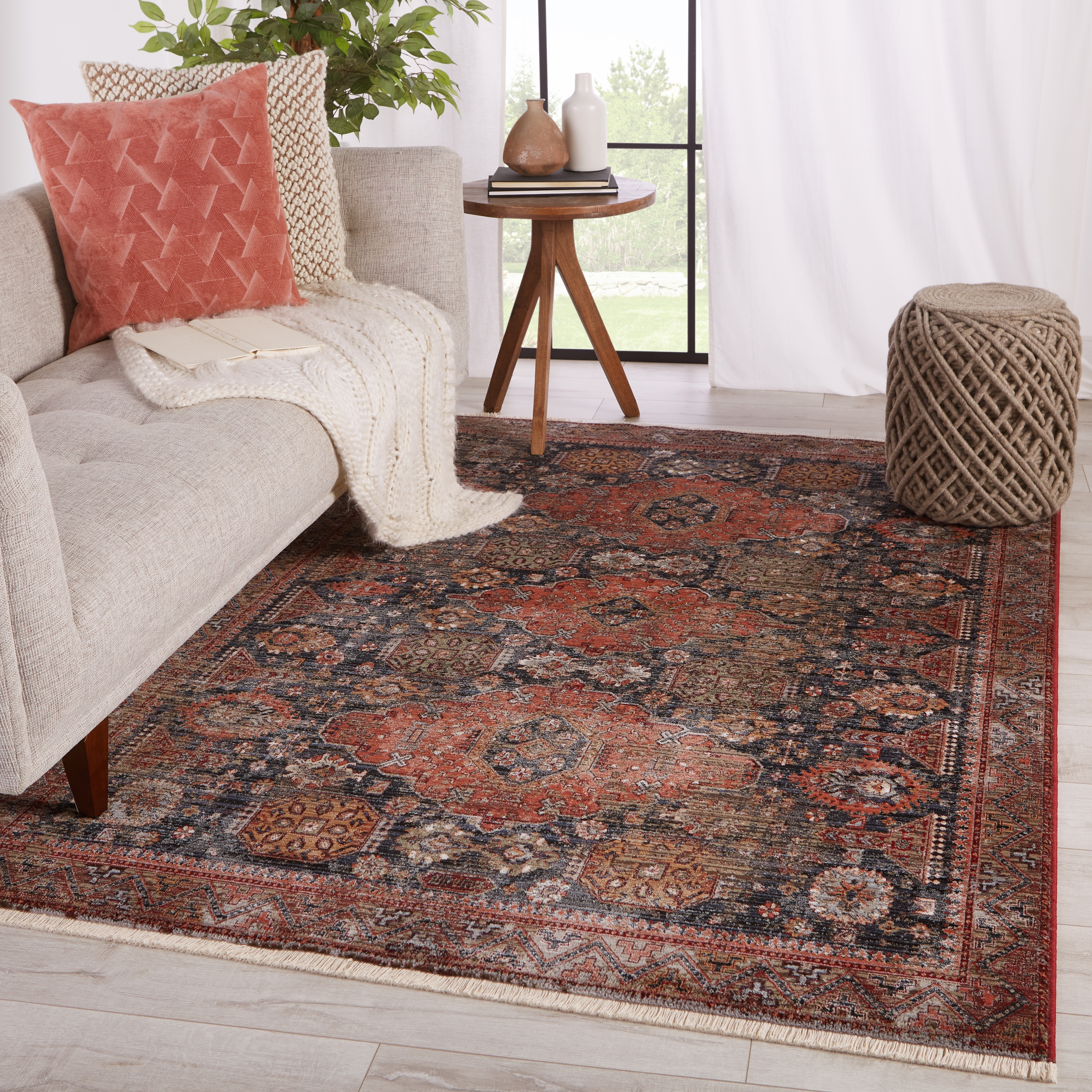 Vibe by Razia Medallion Navy/ Red Area Rug (5'X8') - Image 4