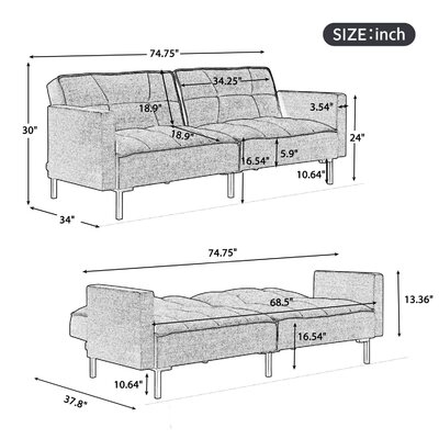 Convertible Sofa Bed Sleeper Velvet - Image 0