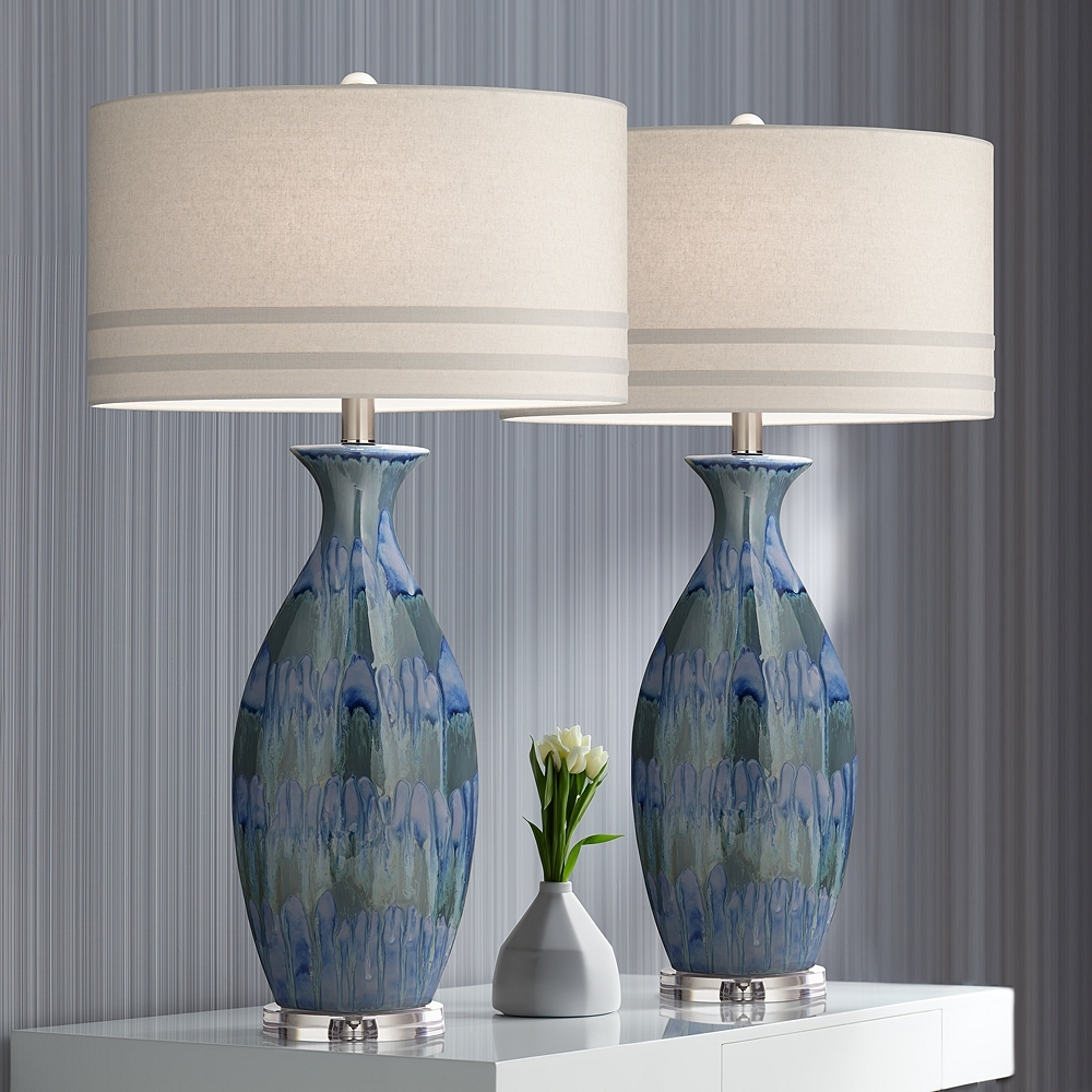 Possini Euro Annette 38" High Blue Drip Ceramic Table Lamps Set of 2 - Image 0