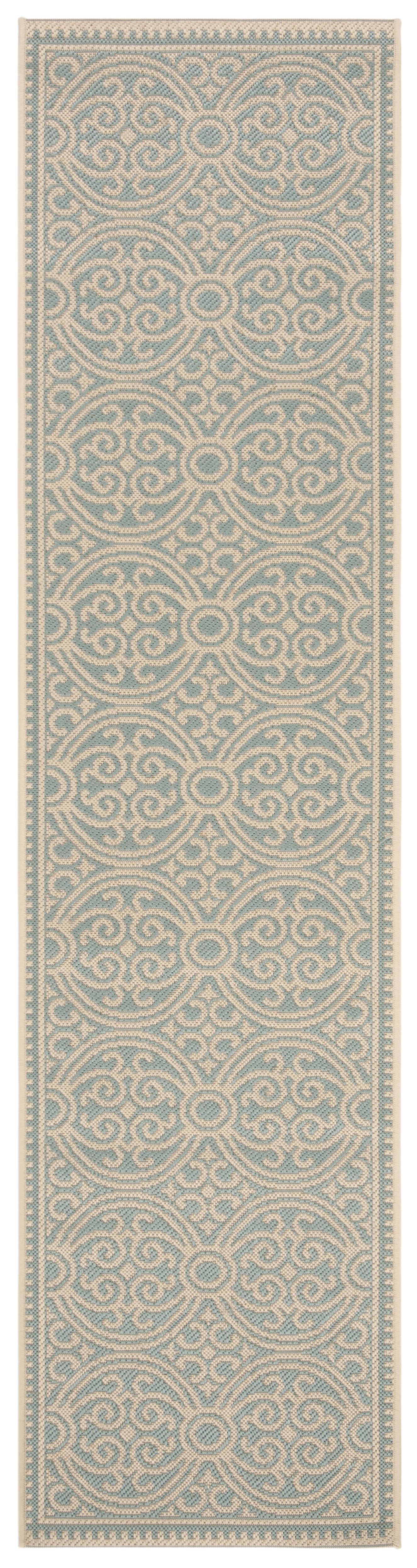 Arlo Home Indoor/Outdoor Woven Area Rug, LND134L, Cream/Aqua,  2' X 8' - Image 0