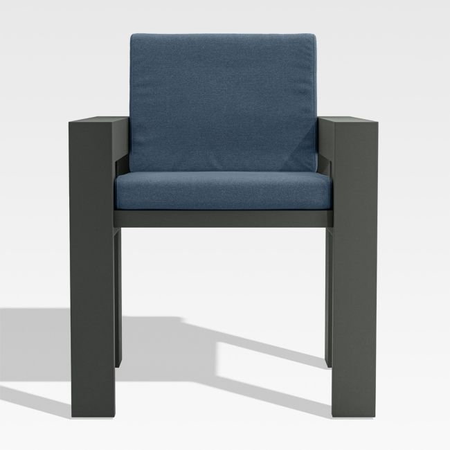 Walker Metal Outdoor Dining Arm Chair with Cast Harbor Blue Sunbrella ® Cushions - Image 0