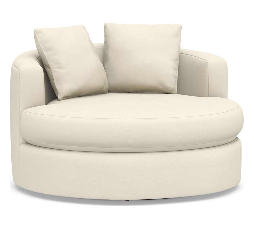 Balboa Upholstered Grand Swivel Armchair, Polyester Wrapped Cushions, Park Weave Ivory - Image 0