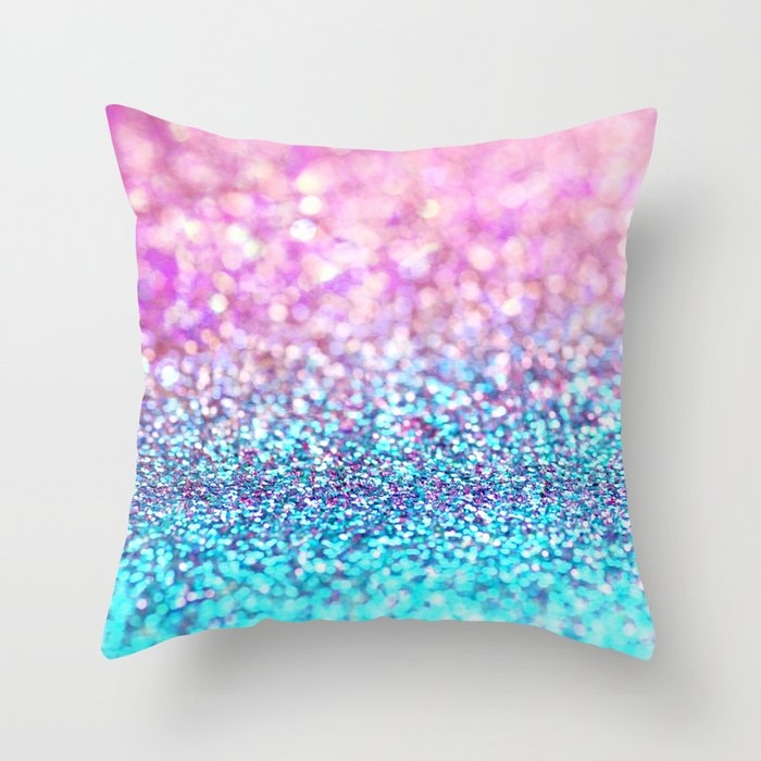 Pastel Sparkle- Photograph Of Pink And Turquoise Glitter Throw Pillow by Sylvia Cook Photography - Cover (20" x 20") With Pillow Insert - Indoor Pillow - Image 0