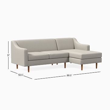 Olive 86" Left Standard Back 2-Piece Chaise Sectional, Swoop Arm, Distressed Velvet, Ink Blue, Pecan - Image 3